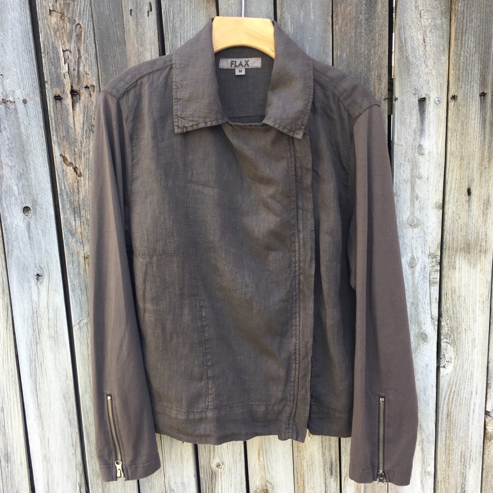 Flax Wanderlust Moto Jacket Linen Cotton Java Brown M - Picture 3 of 16
